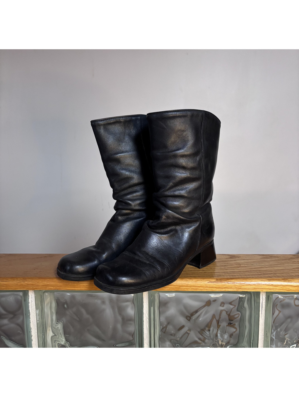 Talbots Black Leather Mid-Calf Boots with Block Heel